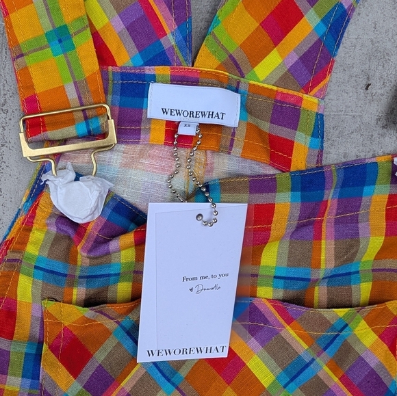 WeWoreWhat Women's Rainbow Plaid Overall Shorts Size XS NWT - Picture 3 of 9